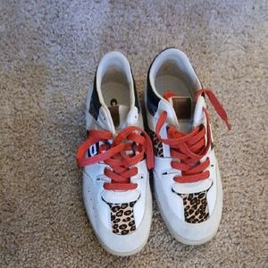 Coach Leopard Print Sneakers with Red Laces